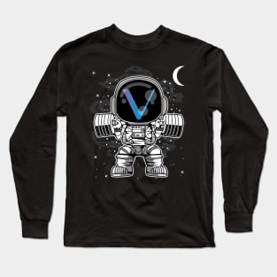 Astronaut Lifting Vechain VET Coin To The Moon Crypto Token Cryptocurrency Blockchain Wallet Birthday Gift For Men Women Kids Long Sleeve T-Shirt